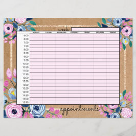 Pink Floral Gold Kraft Paper Business Termine