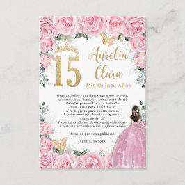 Pink Floral Gold Quinceañera Quince 15 Prayer Card Begleitkarte