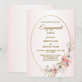 Pink Floral Golden Peach Modern Engagement Party Einladung