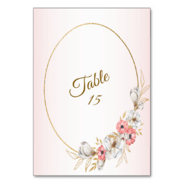 Pink Floral Golden Peach Modern Wedding Party Tischnummer