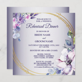 Pink Floral Golden Purple Wedding Rehearsal Dinner Einladung