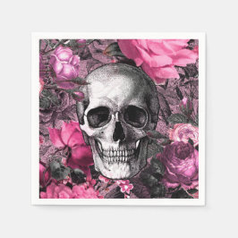 Pink Floral Goth Skull Serviette