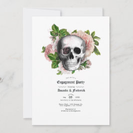 Pink Floral Gothic Skull Engagement Party Einladung