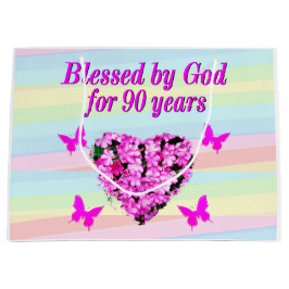 PINK FLORAL GOTT LIEBT 90. GEBURTSTAG GIFT BAG GROßE GESCHENKTÜTE