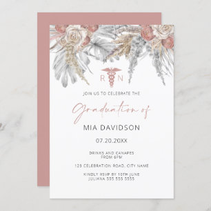 Pink Floral Grad Party Abschluss Einladung