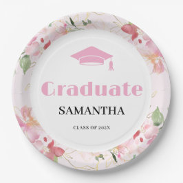 Pink Floral Graduation  Pappteller