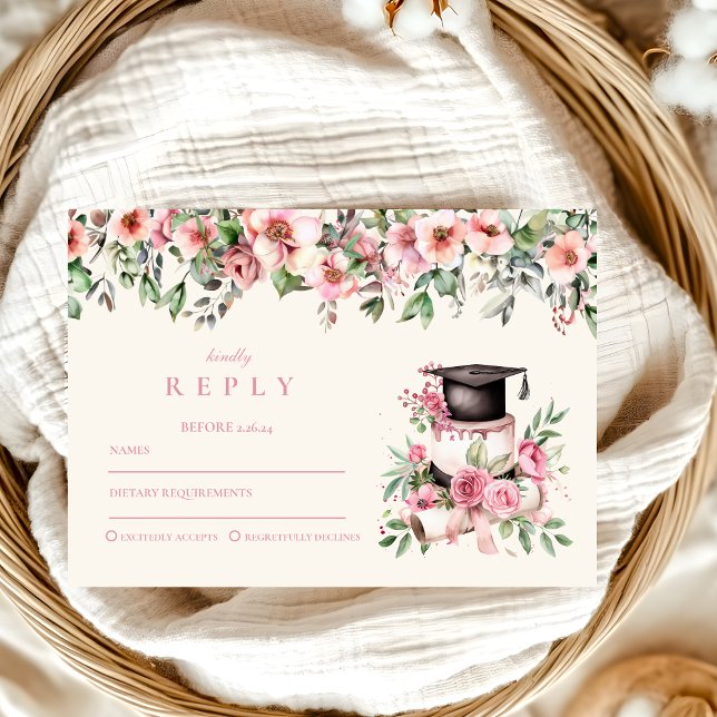 Pink Floral Graduation Party RSVP Karte (Von Creator hochgeladen)