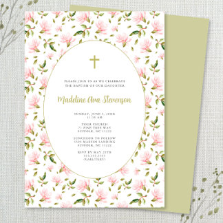 Pink Floral Grandmillenial girl baptism invitation Einladung