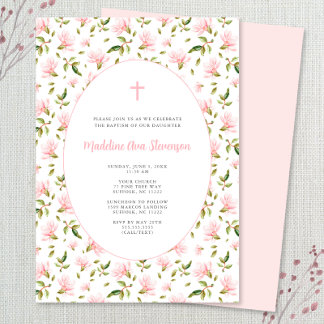 Pink Floral Grandmillenial girl baptism invitation Einladung