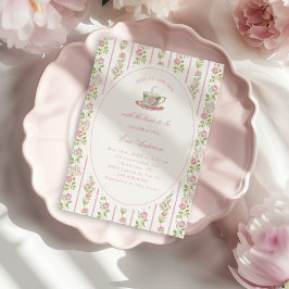 Pink Floral Grandmillennial Bridal Tea Party Einladung