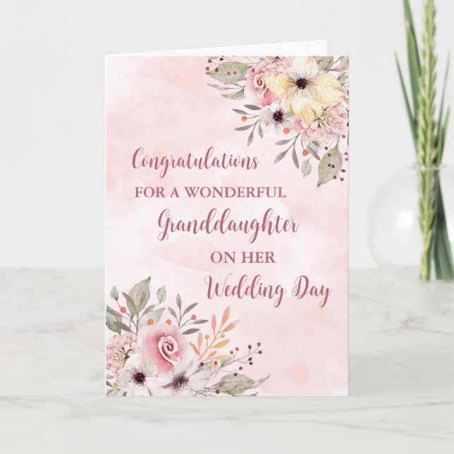 Pink Floral Grandtochter Hochzeitsgratulation Karte (Vorderseite)