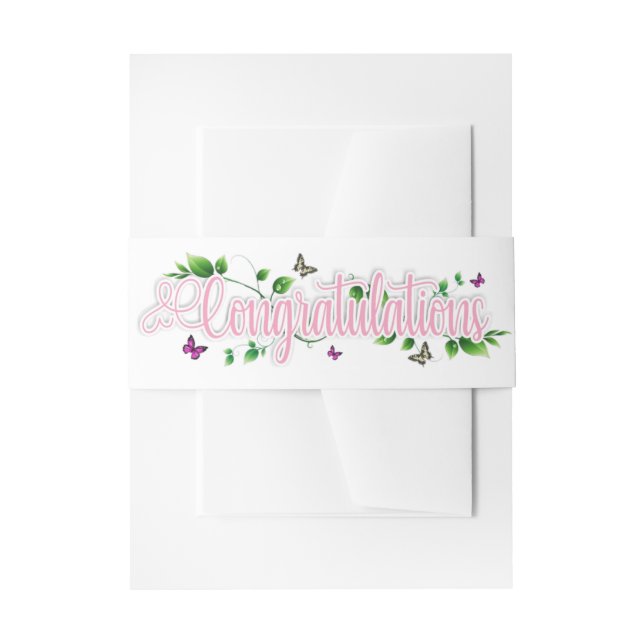 Pink Floral Gratulationen Einladung Bauchband Einladungsbanderole (Vorderseite Beispiel)