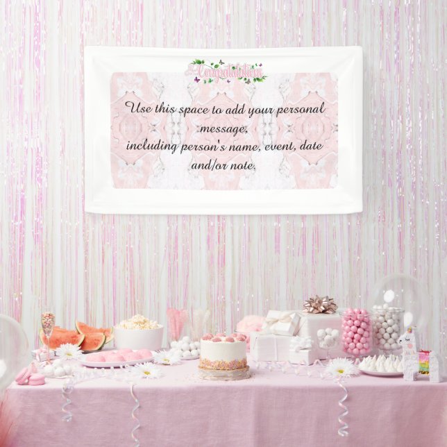 Pink Floral Gratulationen Text Banner (Party)