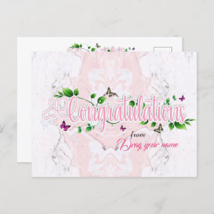 Pink Floral Gratulationen Text Postkarte