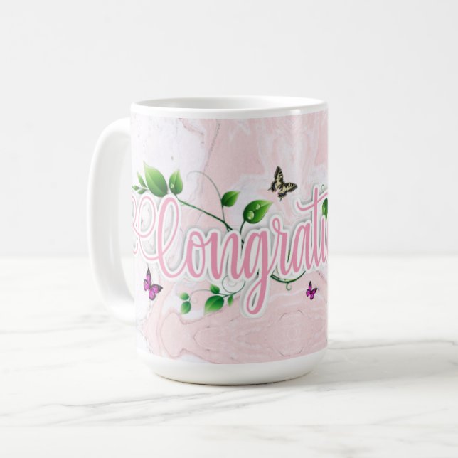 Pink Floral Gratulationen Text Tasse (Vorderseite Links)