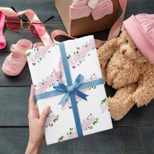 Pink Floral Gratulationen Text Umverpackung Papier Geschenkpapier