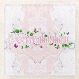 Pink Floral Gratulationen Text Untersetzer
