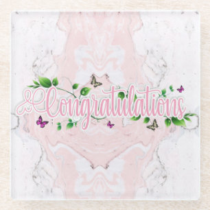 Pink Floral Gratulationen Text Untersetzer