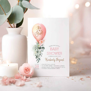 Pink Floral Greenery Balloon Babydusche Einladung