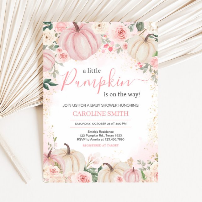 Pink Floral Greenery Little Pumpkin Einladung (Greenery Floral Pumpkin Invitation
)