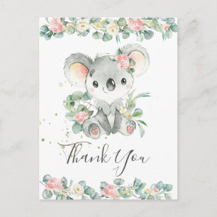 Pink Floral Greenery Niedlich Koala Vielen Dank  Postkarte