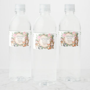Pink Floral Greenery Woodland Babydusche Favoriten Wasserflaschenetikett