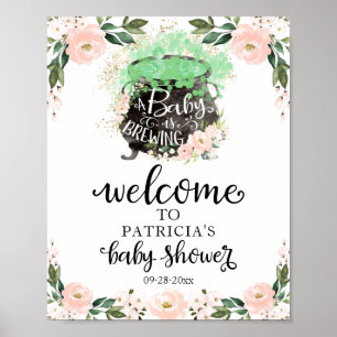 Pink Floral Halloween Baby Dusche Begrüßungszeiche Poster