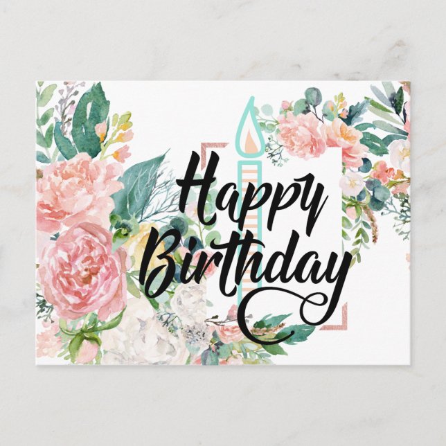 Pink Floral Happy Birthday Postkarte (Vorderseite)