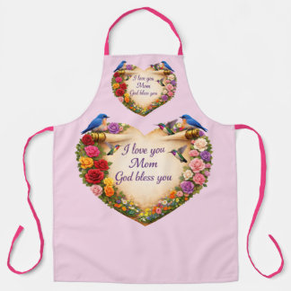 Pink Floral Heart  Kitchen Apron for Mom Schürze