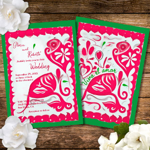 Pink Floral Heart Papel Picado Mexikanische Hochze Einladung