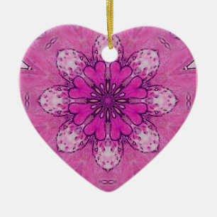 PINK FLORAL HEART pink violett lila weiß Keramikornament