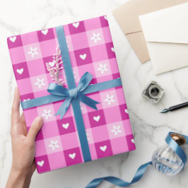 Pink Floral Hearts Geschenkpapier