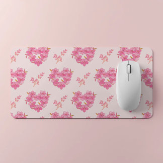 Pink Floral Hearts Pattern Desk Mat Schreibtischunterlage