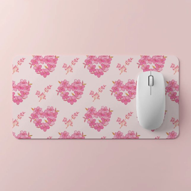 Pink Floral Hearts Pattern Desk Mat Schreibtischunterlage (Von Creator hochgeladen)