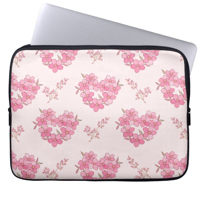 Pink Floral Hearts Pattern Electronics Bag Laptopschutzhülle (Vorderseite)