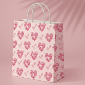 Pink Floral Hearts Pattern Mittlere Geschenktüte