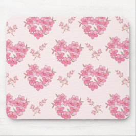 Pink Floral Hearts Pattern Mousepad