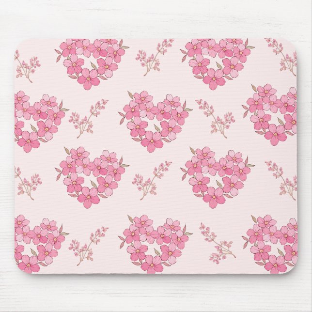 Pink Floral Hearts Pattern Mousepad (Vorne)