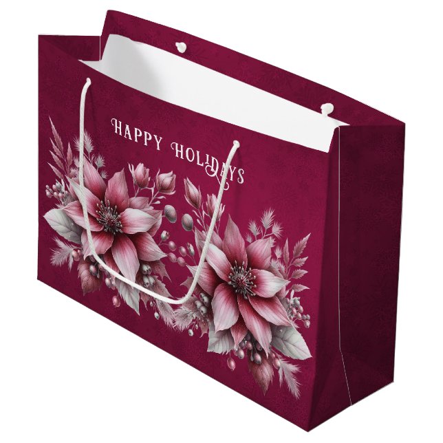 Pink Floral Holiday Geschenktasche Große Geschenktüte (Vorderseite Schrägansicht)