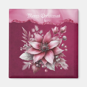 Pink Floral Holiday Magnet