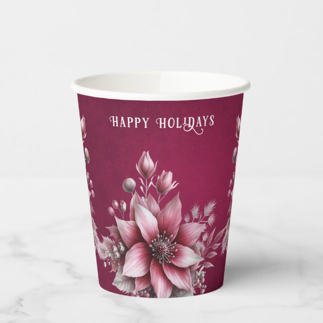 Pink Floral Holiday Paper Cups Pappbecher (Links)