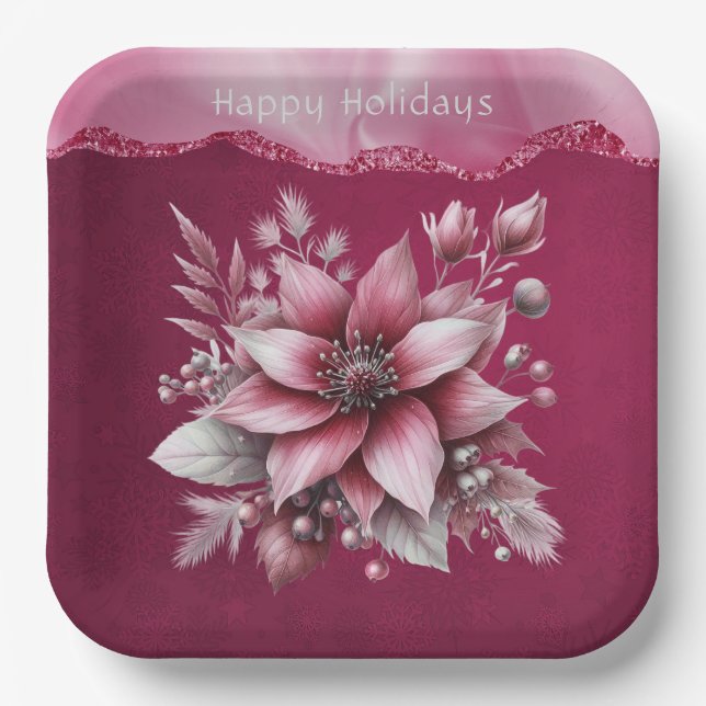 Pink Floral Holiday Papierplatte Pappteller (Vorderseite)