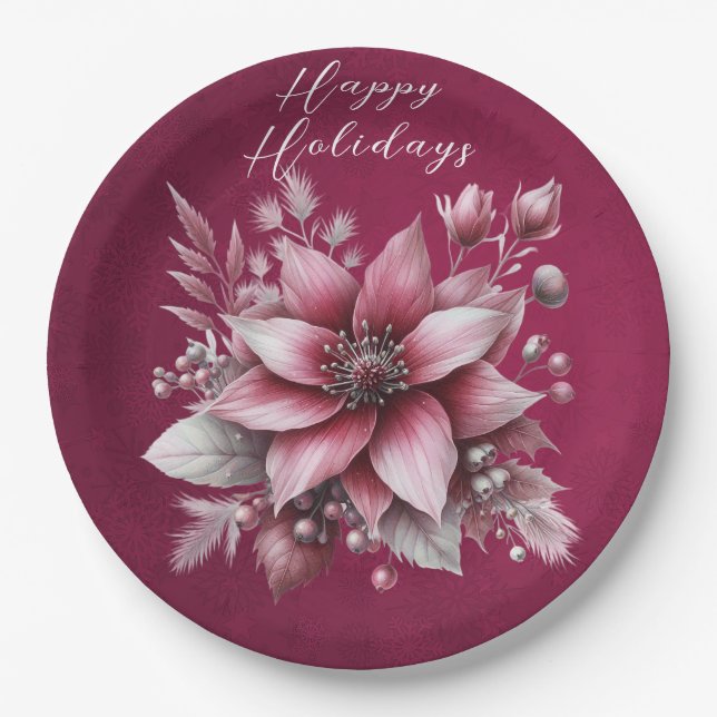Pink Floral Holiday Papierplatte Pappteller (Vorderseite)