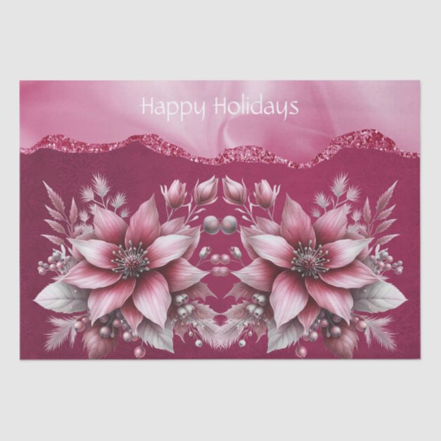 Pink Floral Holiday Tissue Paper Seidenpapier (Vorderseite)