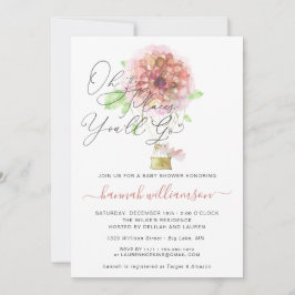 Pink Floral Hot Air Ballon Babydusche Einladung