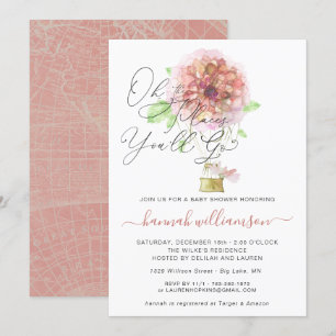 Pink Floral Hot Air Ballon Babydusche Einladung