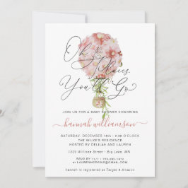 Pink Floral Hot Air Ballon Babydusche Einladung