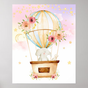 Pink Floral Hot Air Ballon Elefantenabenteuer Poster