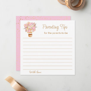 Pink Floral Hot Air Ballon Eltern Tipps Mitteilungskarte