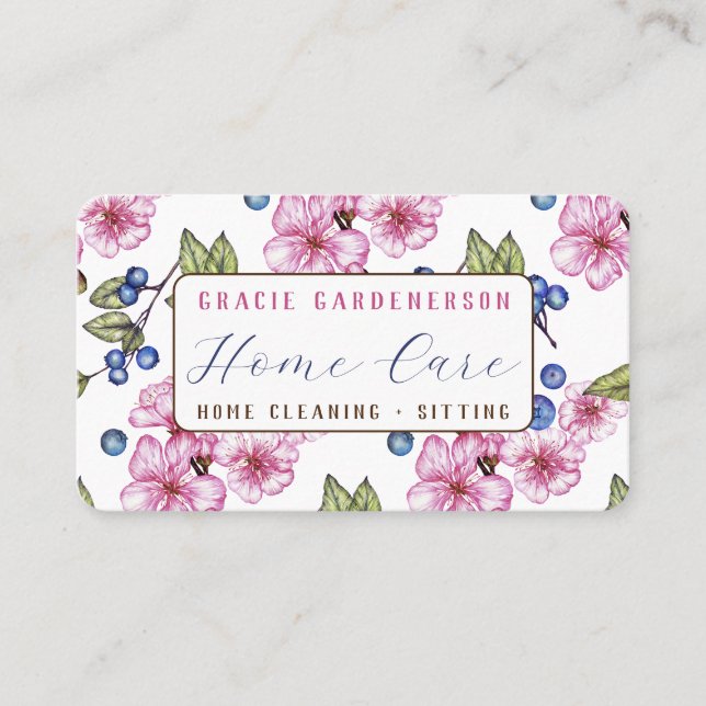 Pink Floral House Sitting Business Card Visitenkarte (Vorderseite)